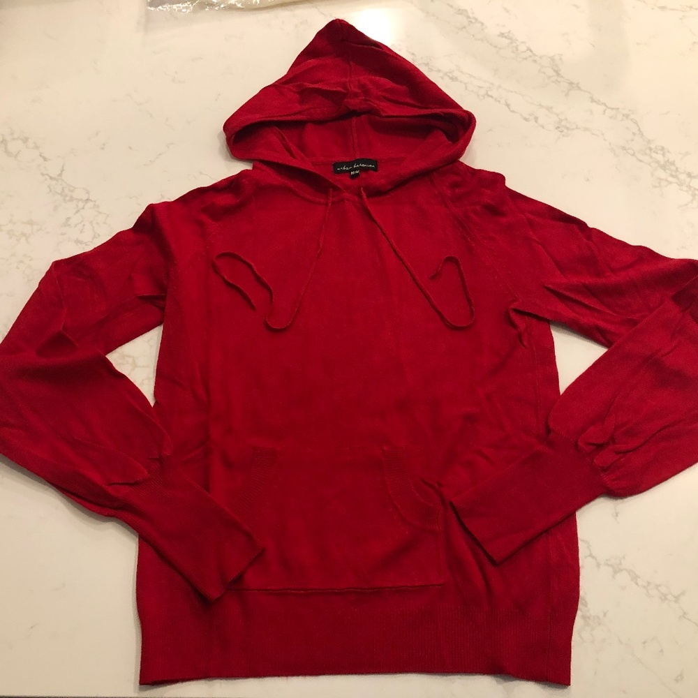 Red fine knit hoodie sweater